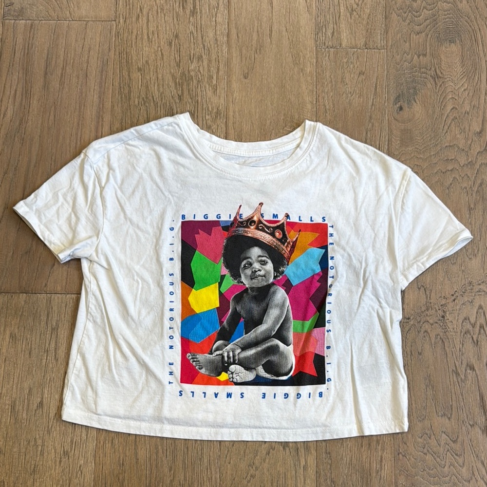 Notorious BIG Biggie Smalls Baby Gold Crown T-Shirt Women’s Crop Top Size XS